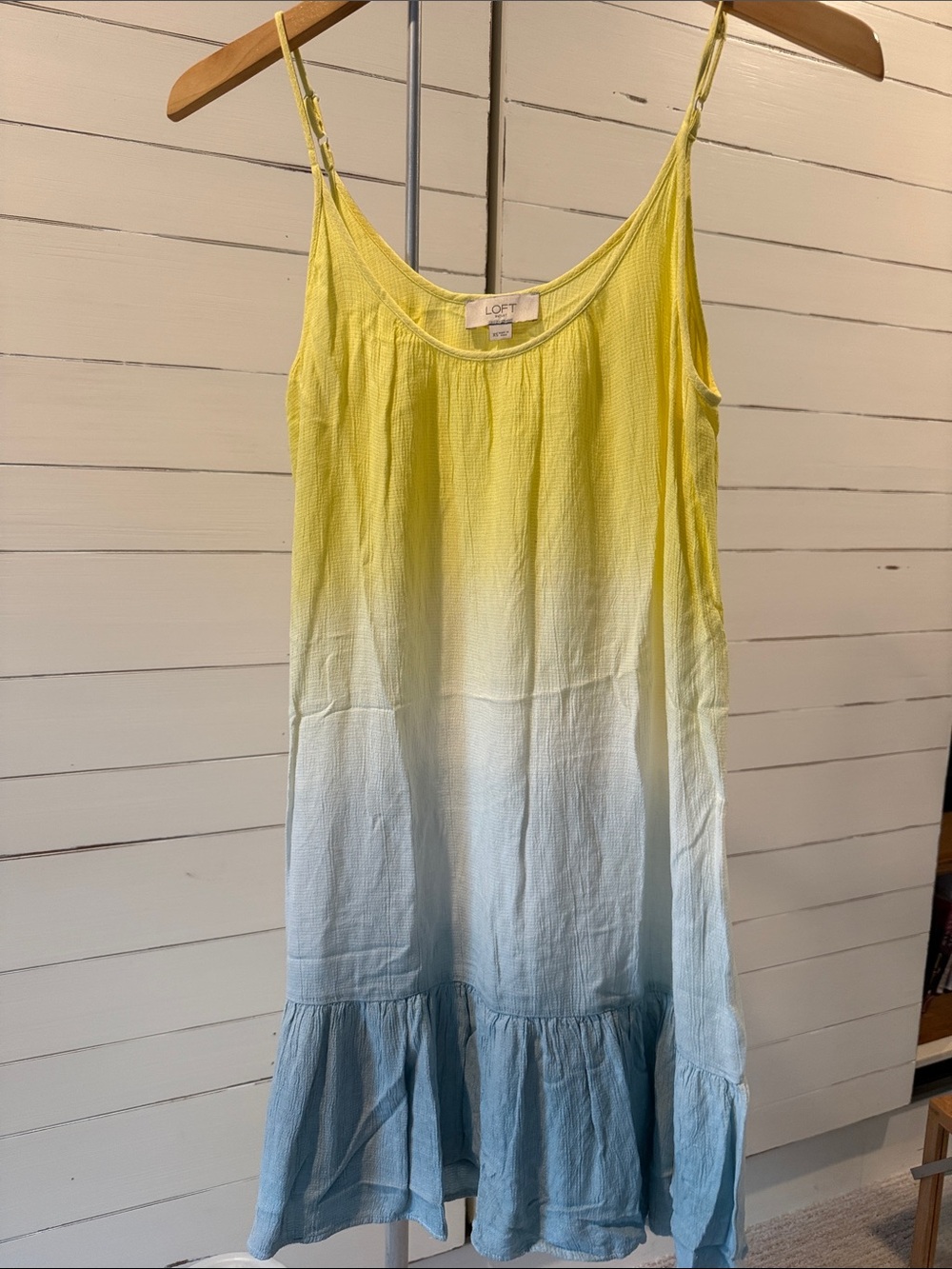 LOFT Yellow-to-Light Blue Ombre Spaghetti Strap Mini Dress